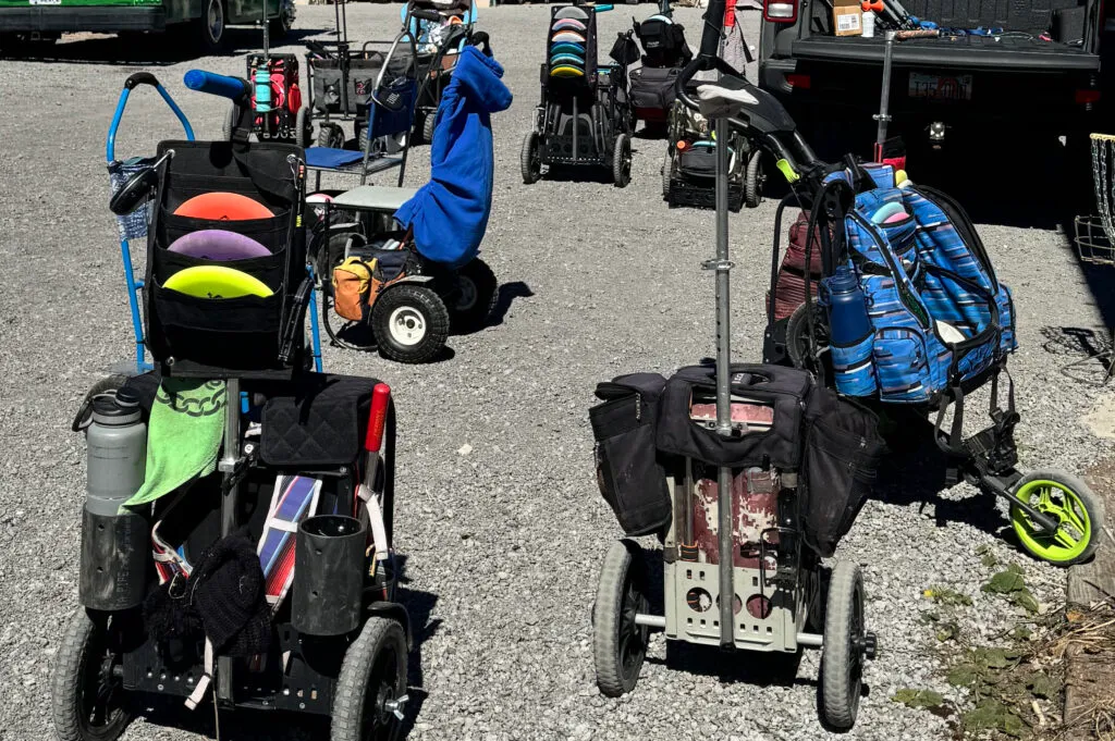 Several different disc golf carts