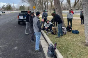 group of disc golfers preparing to play