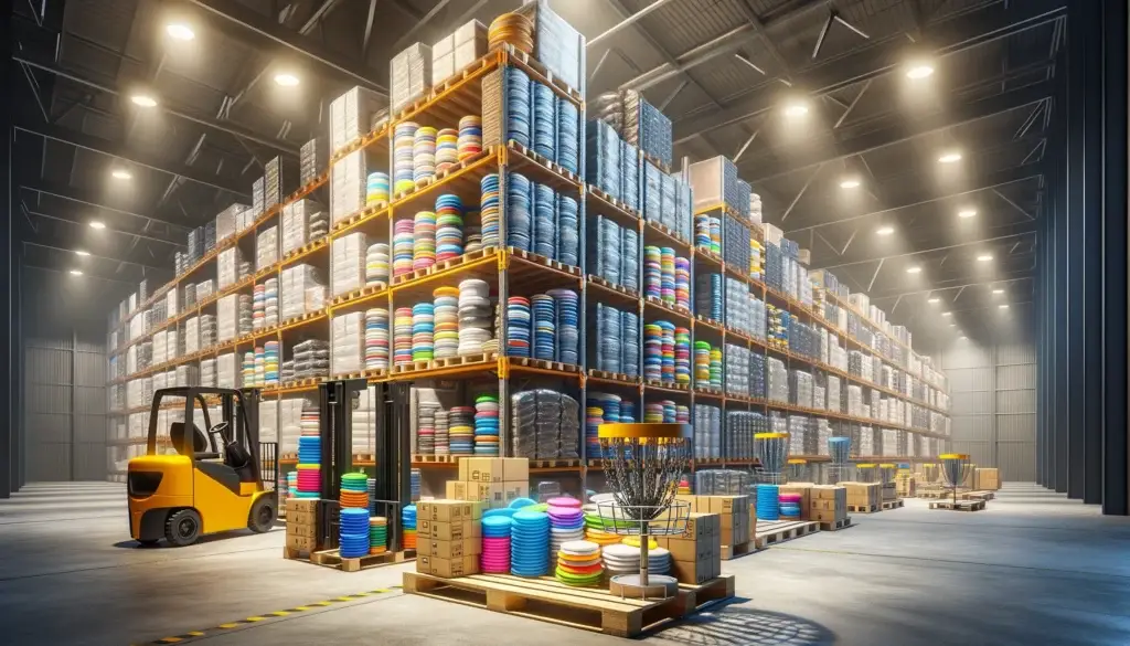 Warehouse with disc golf supply info