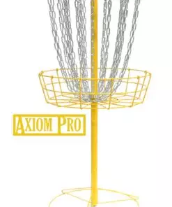 2a13d276 a166 5fef b8aa 86a0f32410a3 The Axiom Pro Basket brings inescapable visibility to the design and quality known from the MVP Black Hole Pro! The Axiom Pro Basket comes in six vibrant colors: White, Yellow, Red, Orange, Light Blue, and Lime. The tough powder-coated coloring covers the basket head to toe, everything but the chains. Specs are identical to the MVP Black Hole Pro: Electrophoresed first stage followed with tough powder coated outer shell for extra durability and protection 24 high visibility zinc coated heavy duty course weighted chains 12 outer and 12 inner chains equidistantly oriented for zero weak pockets - reducing cut throughs and pole bounces Built to standard PDGA height and size regulation Sturdy all metal construction, all joints welded Uniquely engineered design - assembles or disassembles in under 1 minute Compact easily transportable disassembled unit Threaded tension connections for a sturdy assembly without any distracting wobble or play Standard load distributed base 2" tall header band - 25.5" regulation diameter 21" outer chain tier diameter, 15" inner chain tier diameter