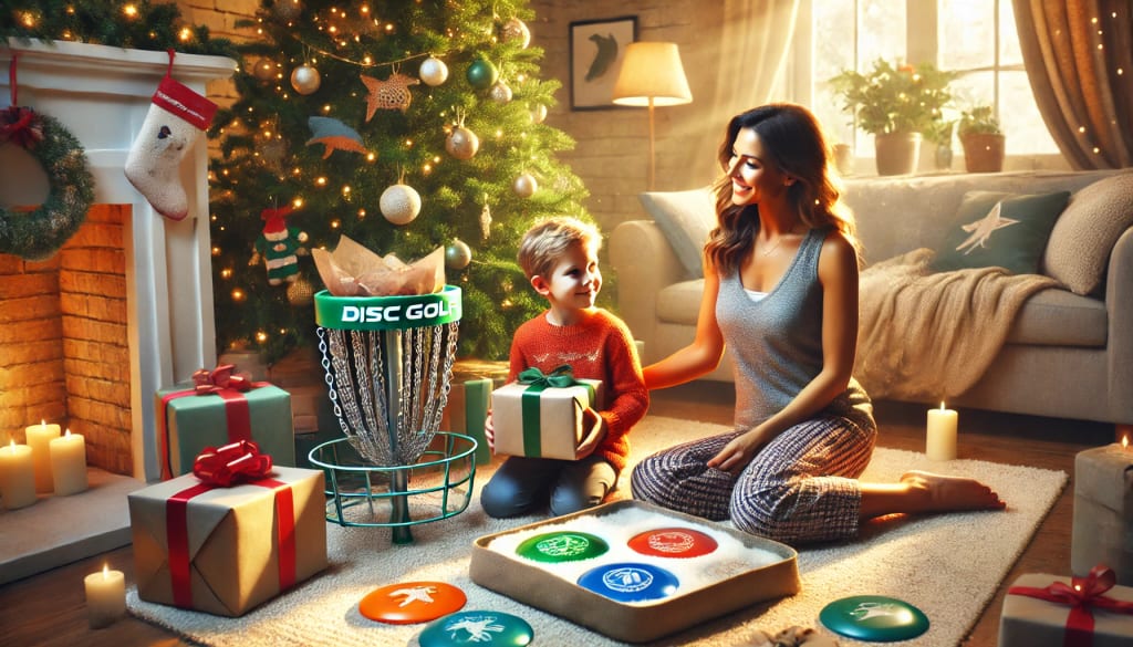 Kid opeining disc golf presents on Christmas